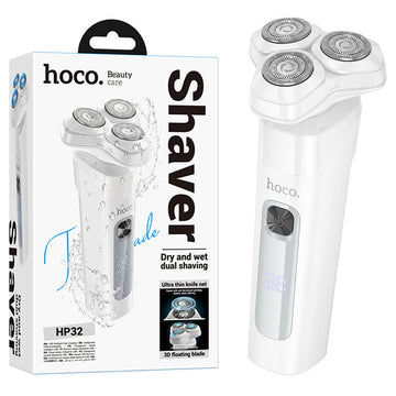 Aparat de Ras Hoco HP32, 3 Capete Rotative Flotante, Wet & Dry, Afisaj Digital, 600mAh - Alb
