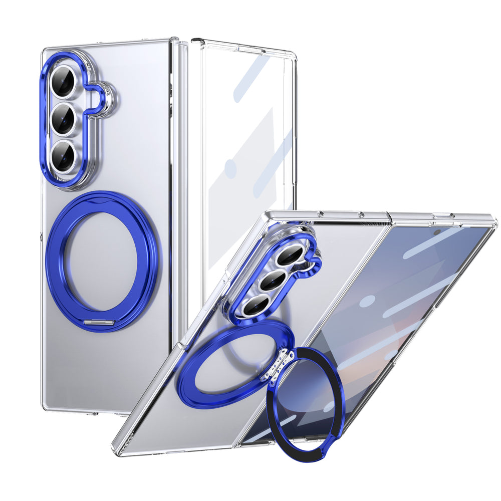 Husa pentru Samsung Z Fold 8 Ultra, Pentru Samsung Galaxy Z Fold 8 Ultra, Magnet Intergrat, Suport Metalic Reglabil - Transparent / Albastru