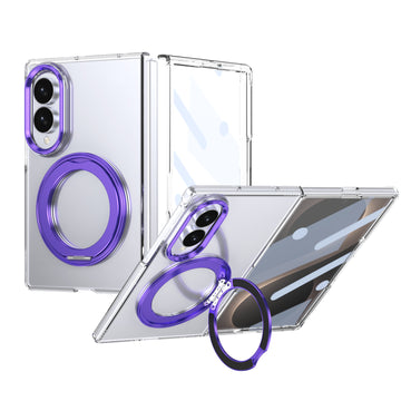 Husa pentru Samsung Z Fold 8, Pentru Samsung Galaxy Z Fold 8, Magnet Intergrat, Suport Metalic Reglabil - Transparent / Mov