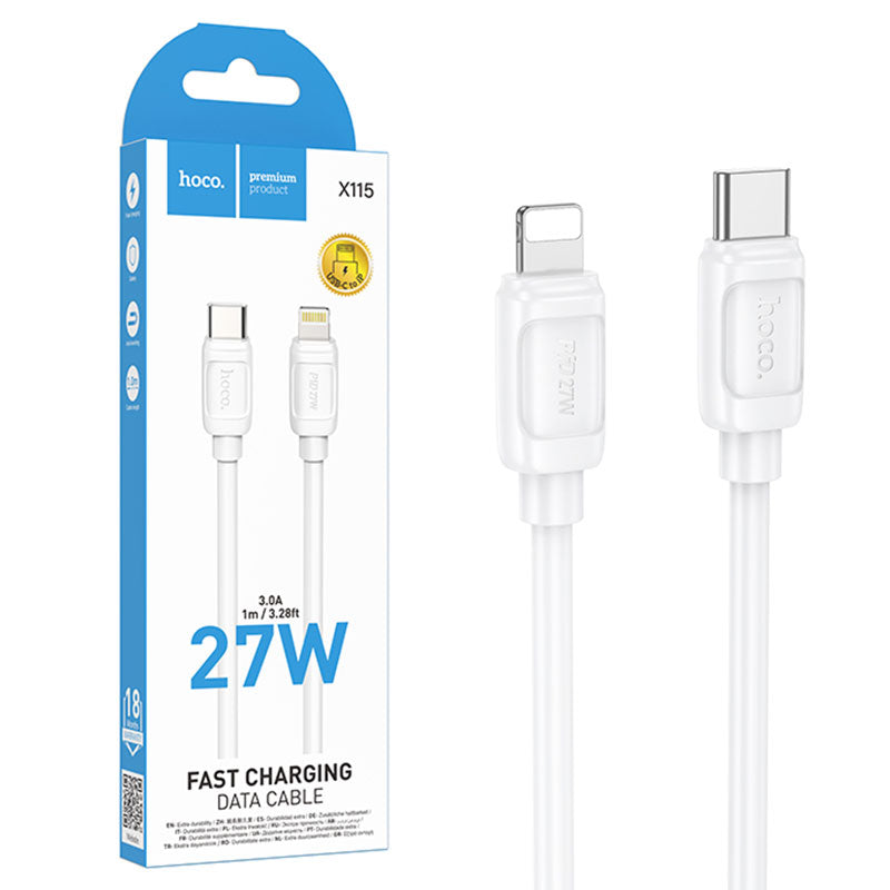 Hoco (X115) - Cablu Date si Incarcare, USB-C la Lightning, PD27W, QC3.0, 1m, White