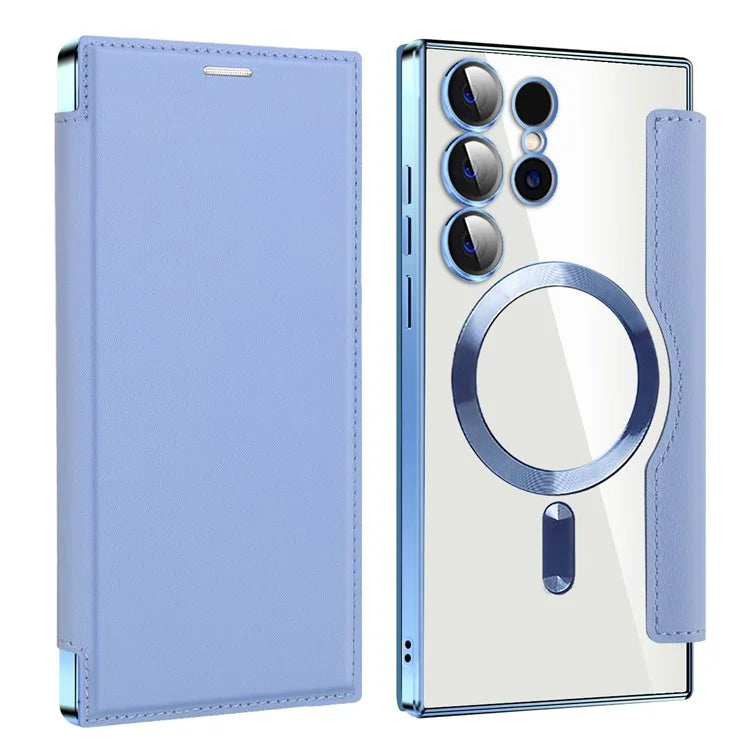 Husa MagFlip - Samsung S24 Ultra, Magnet, RFID protect, Leather, Chrome Edge, Sky Blue