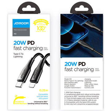 Cablu Date si Incarcare Joyroom M3, USB-C la Lightning, PD20W, QC3.0, 1.2m - Negru