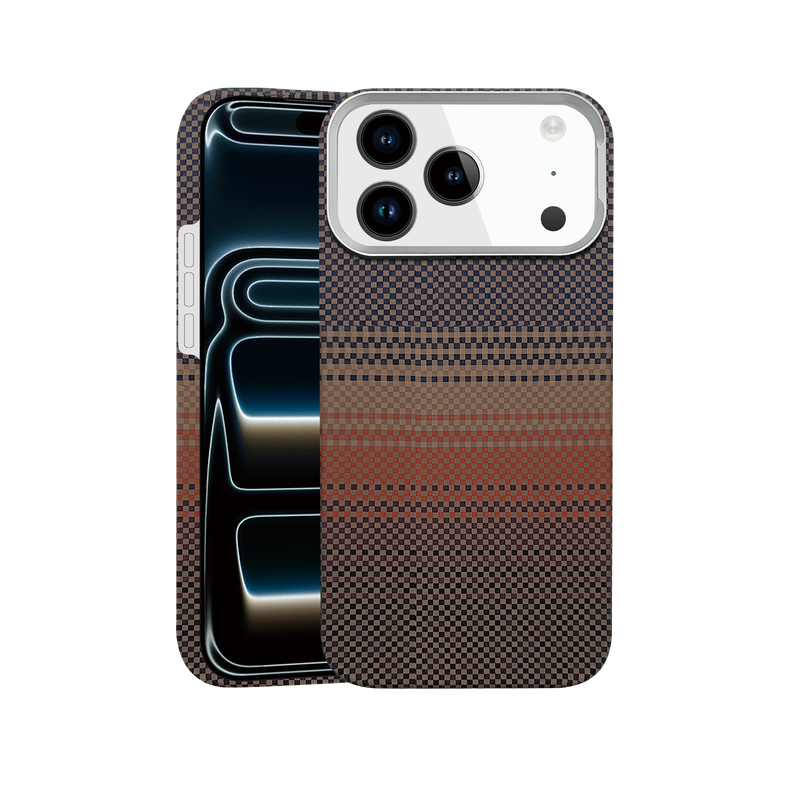 Husa Aramid PTK - iPhone 17 Pro Max, Kevlar Fiber cu MagSafe, Strip Sunset, Black