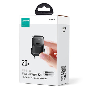 Incarcator Retea + Cablu Lightning Joyroom JR-TCF02, 20W, 1xUSB-C, PD, Compact - Alb