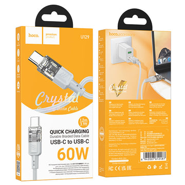 Cablu Date si Incarcare Hoco U129, USB-C, PD60W, QC3.0, 3A, Crystal, 1.2m - Gri