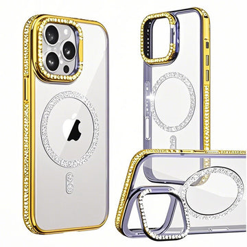 Husa Crystal Plated pentru iPhone 16, MagCase, CamStand - Auriu