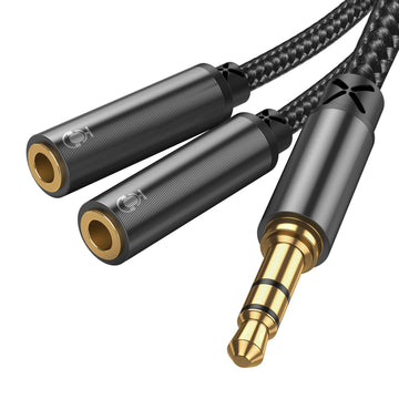 Cablu Joyroom SY-A04, Audio Y Splitter, 2x Jack 3.5mm F la Jack 3.5mm M, 20cm - Negru
