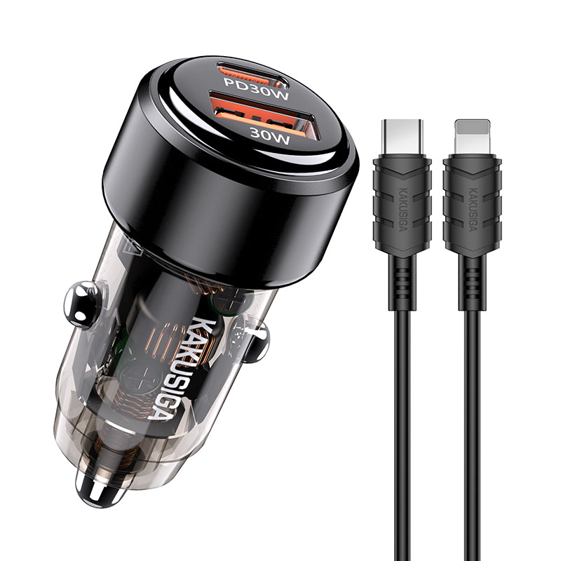 Incarcator Auto + Cablu Lightning Kaku KSC-1176, 60W, 1xUSB-C, 1xUSB-A, QC 3.0 - Negru