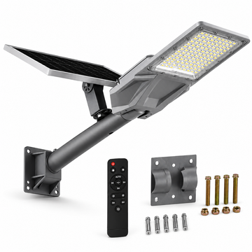 Lampa stradala solara LED Pexor 300W Premium, panou cu incarcare rapida inclusiv pe vreme innorata, autonomie 12 ore, carcasa metalica, telecomanda, IP67