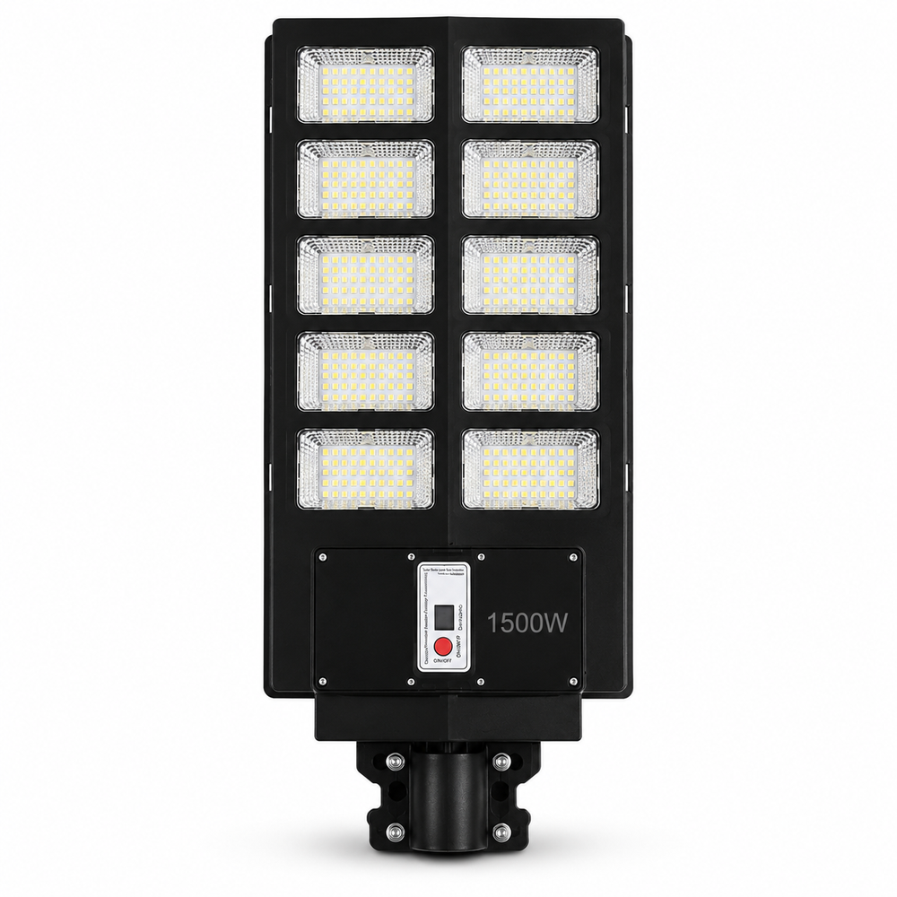 Lampa stradala solara LED 1500W cu telecomanda, senzor de mișcare, panou solar, protecție IP67, negru