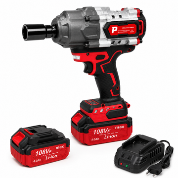 Pistol de impact auto Pexor P041, Brushless, 108VF Max, cuplu maxim 2000 Nm, 2 acumulatori Li-Ion 4.0Ah, 2200 rpm, valiză transport, Roșu/Negru