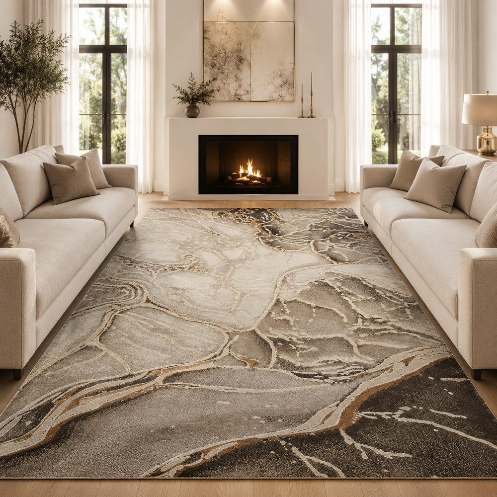 Covor Modern Efect Livario Vulcan Bej Gold
