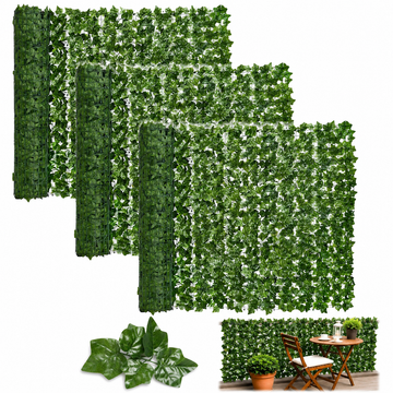 Set 3 x Gard viu artificial Pexor P046, 300 x 100 cm fiecare, dimensiune totală 900 x 100 cm, 2000 frunze dese/rulou, protecție intimitate, rezistent UV, verde natural