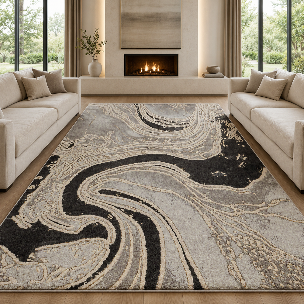 Covor Modern Imperial Obsidian Livario Crem Gold