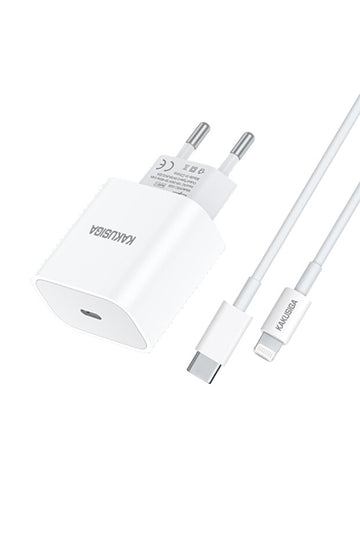 Incarcator Retea + Cablu Lightning Kaku KSC-1229, USB-C, PD20W, Smart Charging - Alb