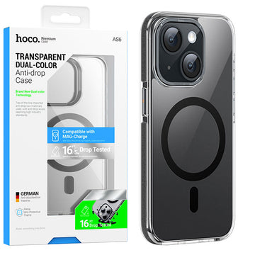 Husa Hoco AS6 pentru iPhone 15 Plus, MagSafe, Grip honeEdge - Transparent / Negru