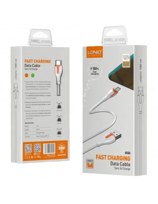 Cablu Date si Incarcare Ldnio LS553-T, USB-A la USB-C, 3A, Fast, 3m - Alb