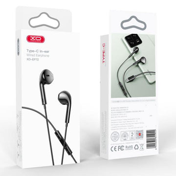 Casti cu Fir XO EP72, In Ear, USB-C, 1.2m, Mic & Volume Key, HiFi - Negru