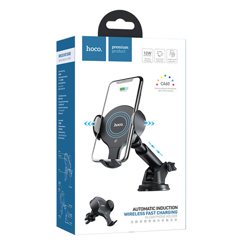 Hoco (CA60) - Suport Auto cu incarcare, 10W, cu cleme laterale, montaj Grila/Bord, Black