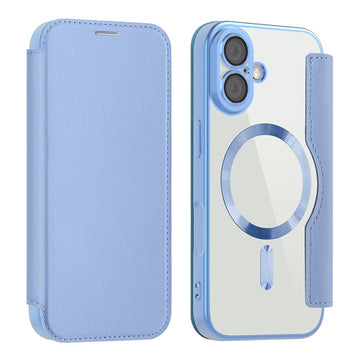 Husa MagFlip pentru iPhone 17, Magnet, RFID Protect, Piele, Chrome Edge - Albastru cer