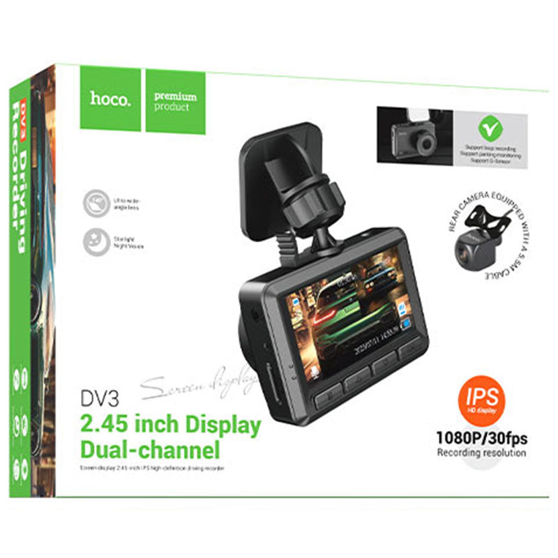 Hoco (DV3) - Camera de bord, video Dual Channel (Front+Back), LCD 2.45", cablu Back 5.5m, Black
