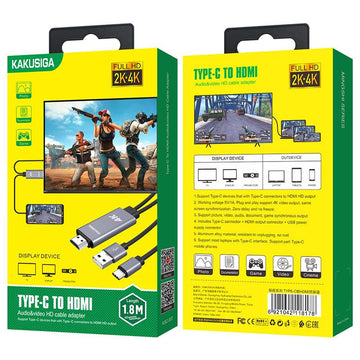 Adaptor Audio si Video Kaku KSC-557, USB-C la HDMI, 1.8m - Gri