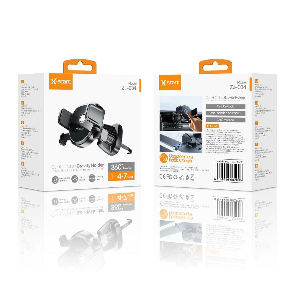 X-Start (ZJ34) - Suport Auto, montaj Ventilatie, 360°, Cleme, AutoLock, Black