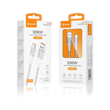 Cablu Date si Incarcare X-Start SJX321C, USB-A la USB-C, 100W, 1m, Fast Charge, Braided - Argintiu White