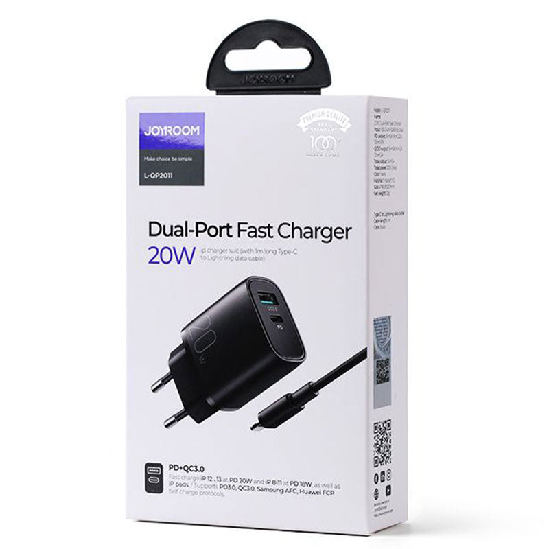 Joyroom (L-QP2011) - Incarcator Retea + Cablu Lightning, 20W, 2xUSB-C, PD, White