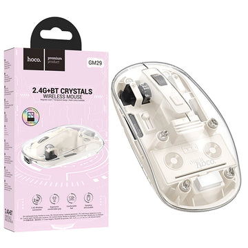 Mouse Hoco GM29, pentru PC/Laptop, Dual Mode BT / Wireless - Transparent / Alb