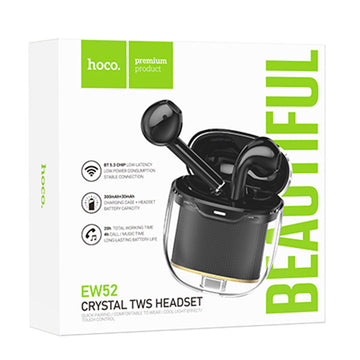Casti Wireless Hoco EW52, Ear Buds, BT 5.3, 180h StandBy, 300mAh, Crystal - Negru