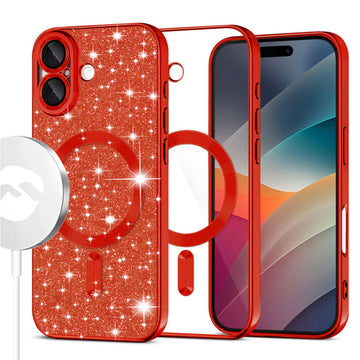 Husa MagSparks pentru iPhone 17, Glitter, Dual Layer, Lens Cover - Rosu