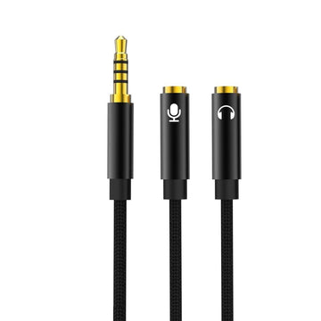 Cablu XO NB-R197, Audio Y Splitter, Jack 3.5mm M la 2x Jack 3.5mm F, 24cm - Negru