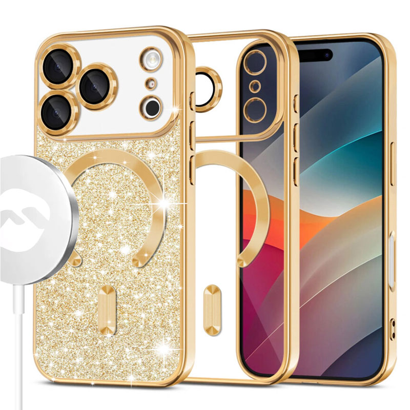 Husa MagSparks - iPhone 17 Pro, Glitter, Dual Layer, Lens Cover, Gold