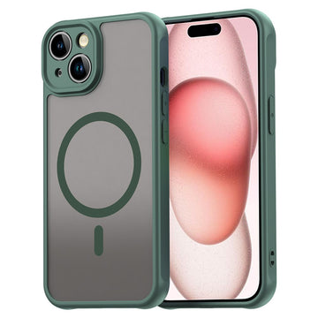 Husa MagFrost Pro pentru iPhone 15, Matte MagSafe, Frosted - Frame deep verde