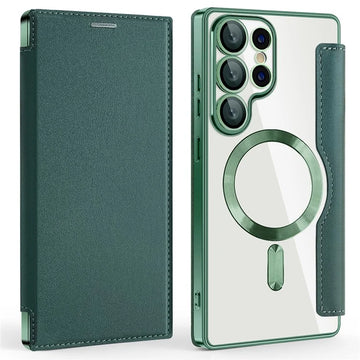 Husa MagFlip pentru Samsung S25 Ultra, Magnet, RFID Protect, Piele, Chrome Edge - Verde
