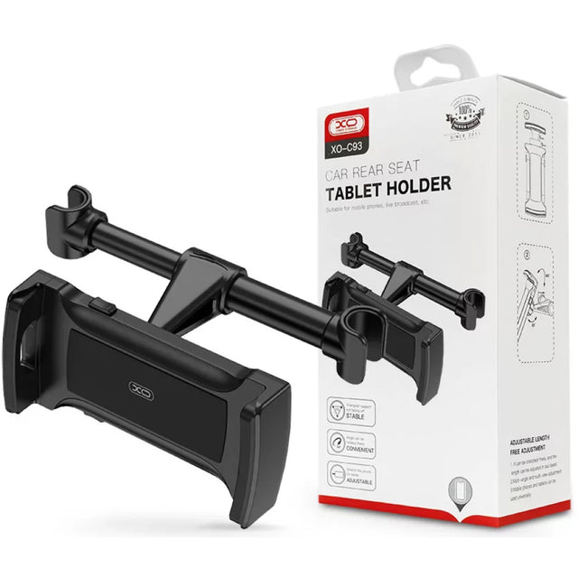 Suport Auto XO C93, cu Cleme Laterale, Montaj Tetiera, MultiAngle, Brat Ajustabil - Negru