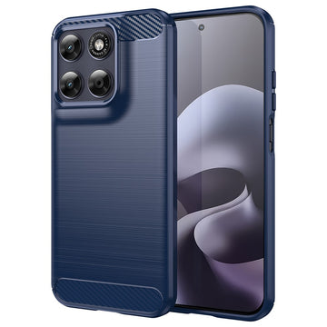 Husa Brush pentru Motorola Moto G87/G77, TPU, Metall Look - Albastru