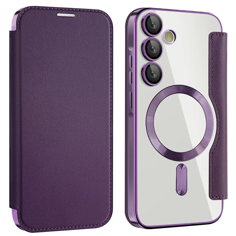 Husa MagFlip - Samsung A55, Magnet, RFID protect, Leather, Chrome Edge, Purple