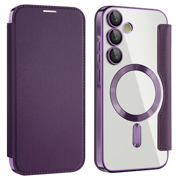 Husa MagFlip pentru Samsung A55, Magnet, RFID Protect, Piele, Chrome Edge - Mov