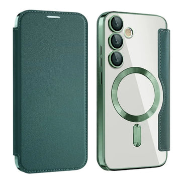 Husa MagFlip pentru Samsung S24 FE, Magnet, RFID Protect, Piele, Chrome Edge - Verde