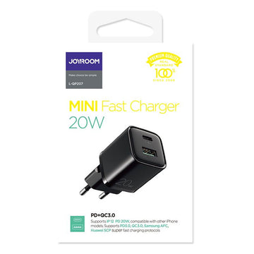 Incarcator Retea Joyroom L-QP207, 20W, 1xUSB-C, 1xUSB-A, PD, QC 3.0 - Negru