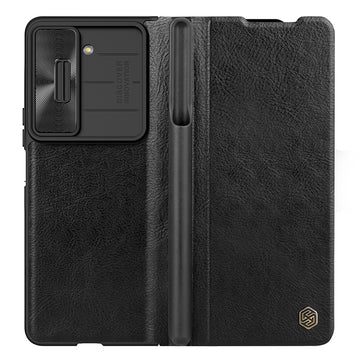 Husa Nillkin pentru Samsung Z Fold5, Qin Piele, PC Piele - Negru