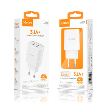 X-Start CDQ104, Incarcatoare Priza, 2xUSB-C, 3.1A, FastCharger - Alb
