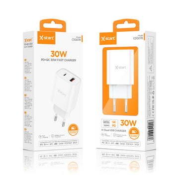 X-Start CDQ078, Incarcatoare Priza, 1xUSB-A, 1xUSB-C, 30W, FastCharger - Alb