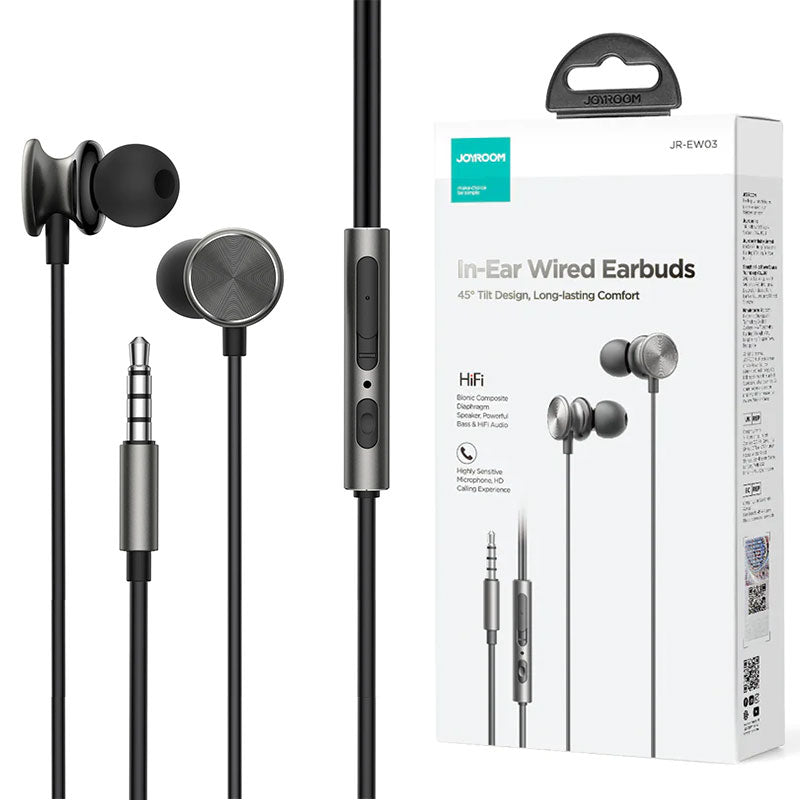 Joyroom (JR-EW03) - Casti cu Fir, In Ear, 3.5mm, 1.2m, Mic & Volume Key, HiFi, Grey