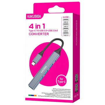 Hub USB Kaku KSC-752, Multiport, USB-C la USB-A 3.0, 3 X USB-A 2.0, 4 in 1 - Gri