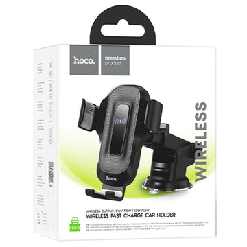 Suport Auto cu Incarcare Wireless Hoco HW3, cu Cleme Laterale, Montaj Bord, AutoGravity - Negru