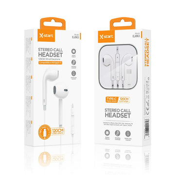 Casti cu Fir X-Start EJ063, In Ear, USB-C, 1.2m, Mic & Volume Key, 15 Series - Alb