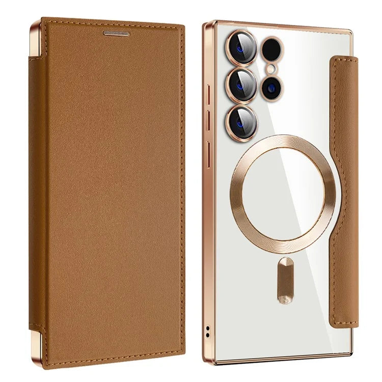 Husa MagFlip - Samsung S24 Ultra, Magnet, RFID protect, Leather, Chrome Edge, Gold